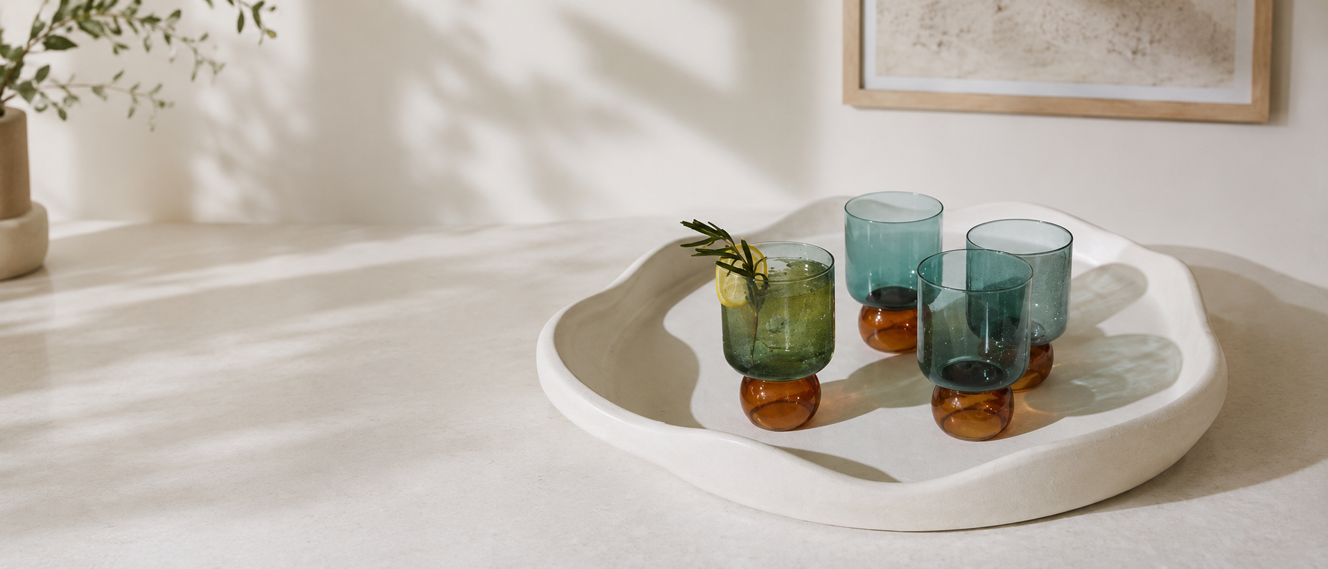 Glassware arranged on an everyday table