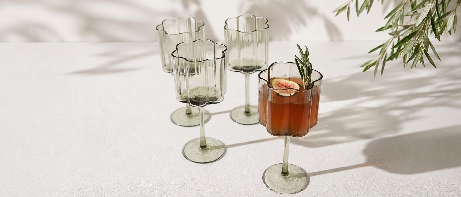 Close detail of distinctive drinking glasses